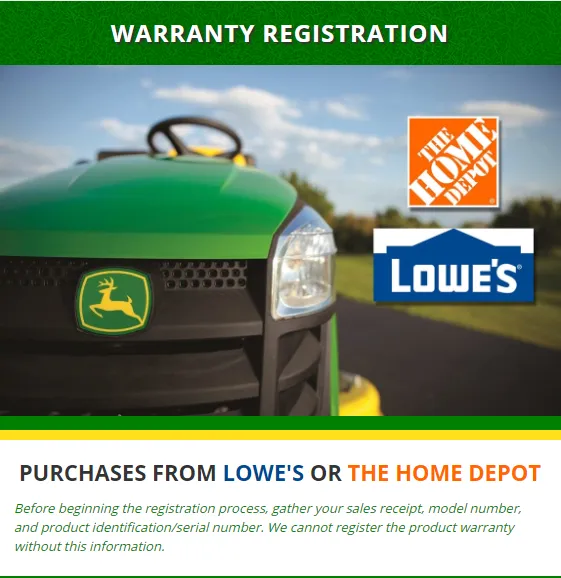 Mower Warranty Registration - Home Depot and Lowes